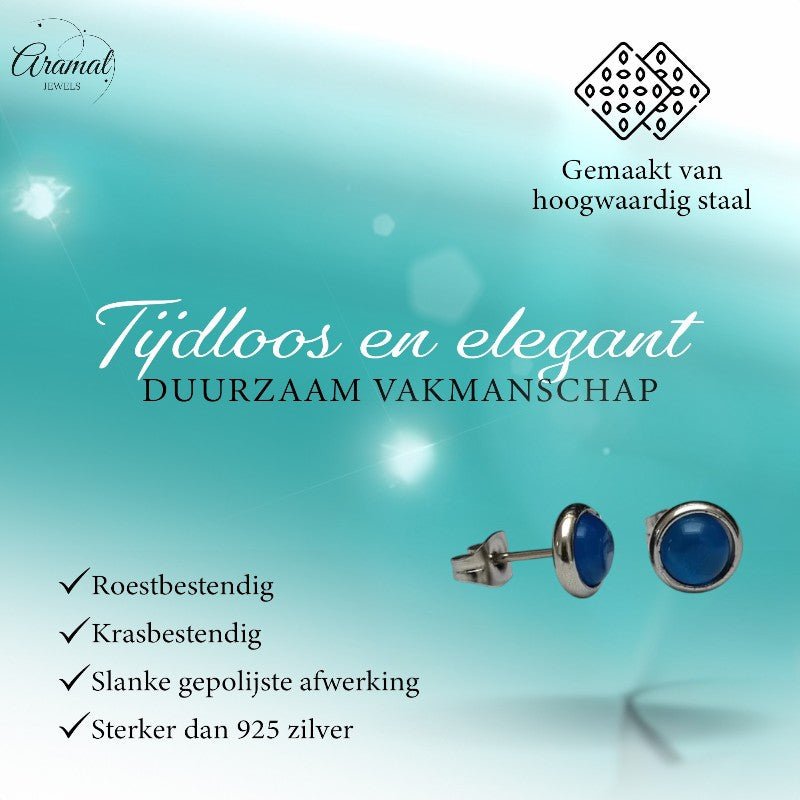 Stalen Kattenoog Oorbellen 8mm – Donkerblauw - Aramat Jewels - Oorbellen - cadeautip