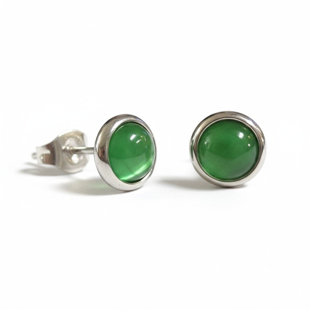 Stalen Kattenoog Oorbellen 8mm – Groen - Aramat Jewels - Oorbellen - cadeautip