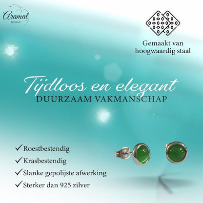 Stalen Kattenoog Oorbellen 8mm – Groen - Aramat Jewels - Oorbellen - cadeautip