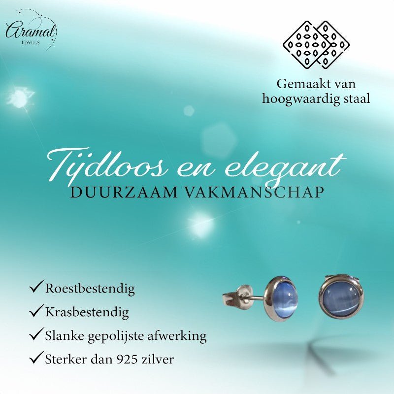 Stalen Kattenoog Oorbellen 8mm – Lichtblauw - Aramat Jewels - Oorbellen - cadeautip