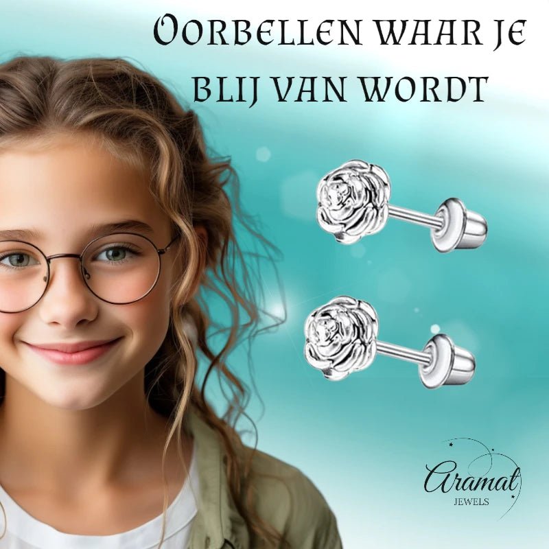 Stalen kinder oorbellen - 7mm rozen oorknopjes met schroefsluiting - oor6264 - 72430 - Oorbellen kopen# - 7mm - alles