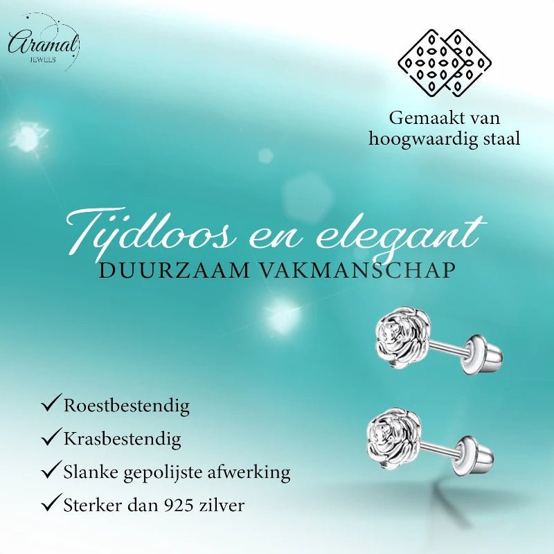 Stalen kinder oorbellen - 7mm rozen oorknopjes met schroefsluiting - oor6264 - 72430 - Oorbellen kopen# - 7mm - alles