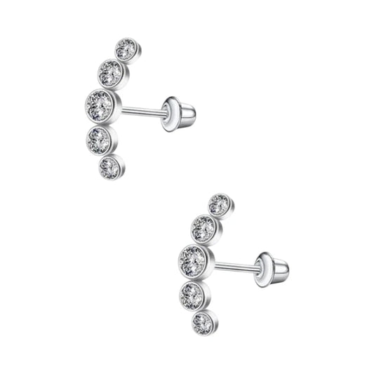 Stalen Kinder Oorbellen Bar - 5 Zirkonia Steentjes - Schroefsluiting - 14x5mm - oor6265 - 72431 - Oorbellen kopen# - 14mm - alles