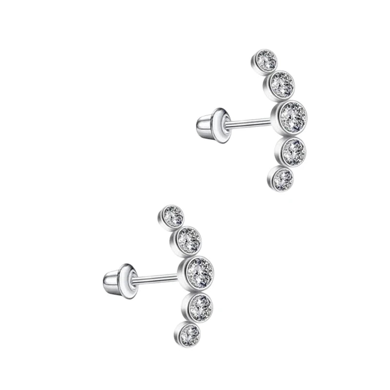 Stalen Kinder Oorbellen Bar - 5 Zirkonia Steentjes - Schroefsluiting - 14x5mm - oor6265 - 72431 - Oorbellen kopen# - 14mm - alles