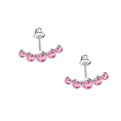 Stalen Kinder Oorbellen - Bar met 5 Roze Zirkonia Steentjes - Schroefsluiting - 14x5mm - oor6266 - 72433 - Oorbellen kopen# - 14mm - alles