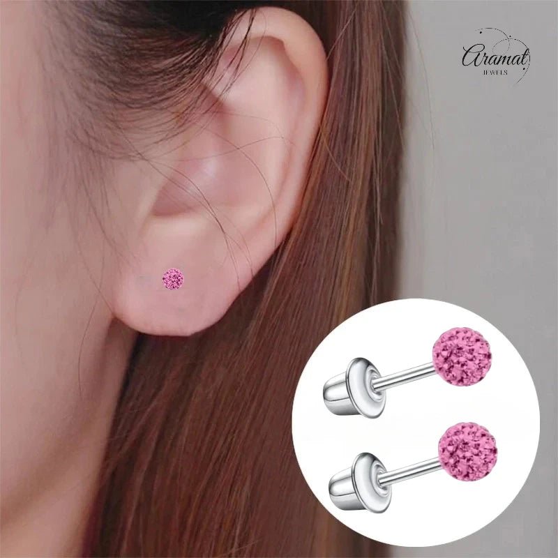 Stalen kinderoorbellen - 3,5mm roze kristal met schroefsluiting - oor6263 - 72429 - Oorbellen kopen# - 3.5mm - alles