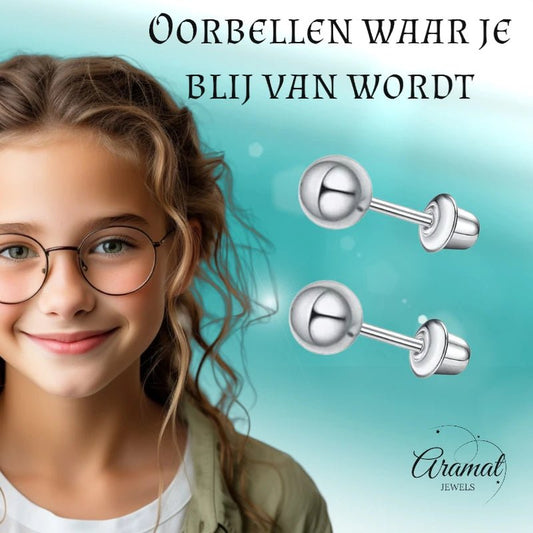 Stalen kinderoorbellen - bolletjes oorknopjes 3mm - schroefsluiting - oor6259 - 72425 - Oorbellen kopen# - 3mm - alles