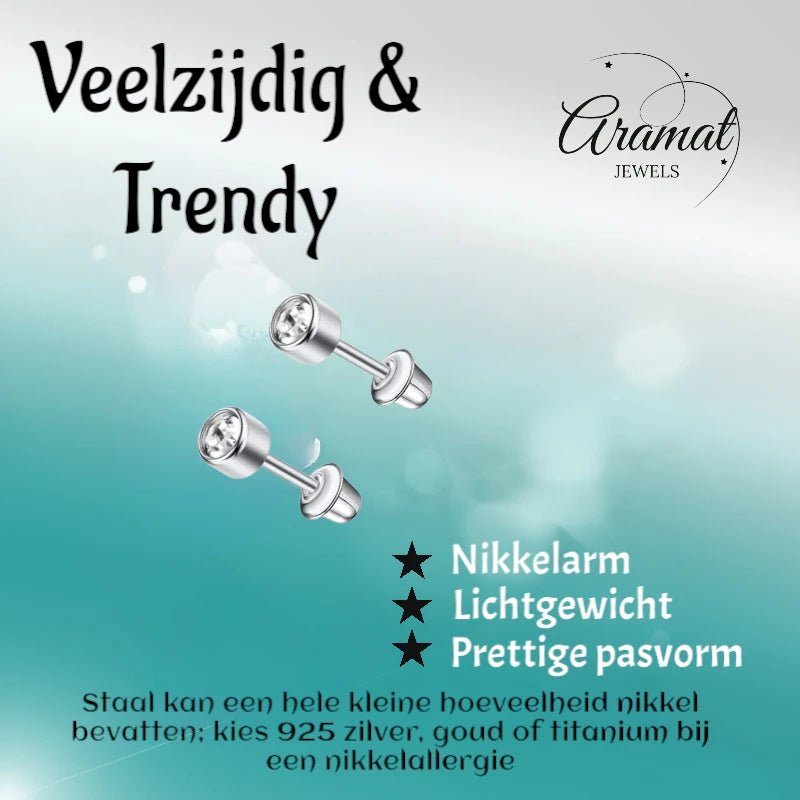 Stalen kinderoorbellen - ronde zirkonia oorknopjes 4mm - schroefsluiting - oor6260 - 72426 - Oorbellen kopen# - 4mm - alles