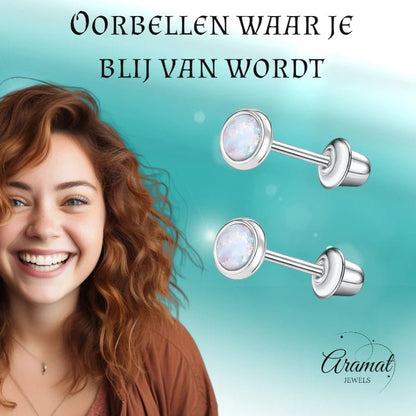 Stalen kinderoorbellen - RVS Kinderoorbellen Opaal 4mm - oor6275 - 72444 - Oorbellen kopen# - 4mm - alles - cadeau