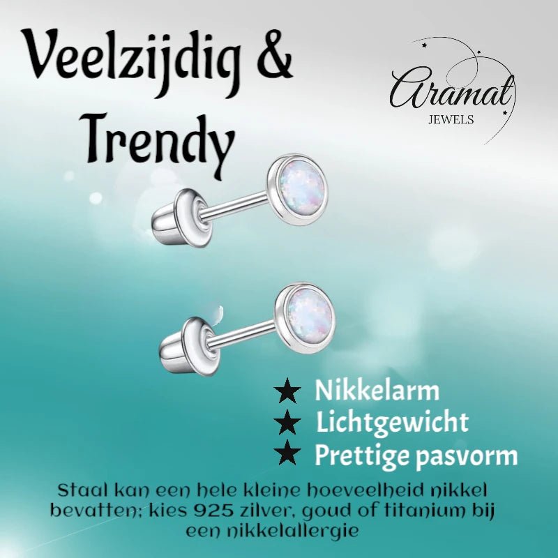 Stalen kinderoorbellen - RVS Kinderoorbellen Opaal 4mm - oor6275 - 72444 - Oorbellen kopen# - 4mm - alles - cadeau