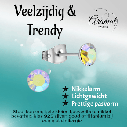Stalen Kristal Oorbellen met AB transparant steentje – Zilverkleur – 5mm - Aramat Jewels - Oorbellen - cadeautip