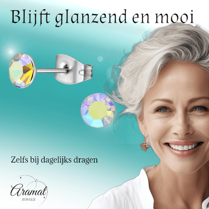 Stalen Kristal Oorbellen met AB transparant steentje – Zilverkleur – 5mm - Aramat Jewels - Oorbellen - cadeautip