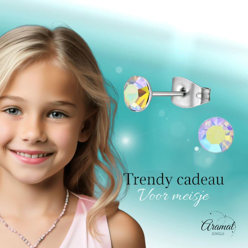 Stalen Kristal Oorbellen met AB transparant steentje – Zilverkleur – 5mm - Aramat Jewels - Oorbellen - cadeautip