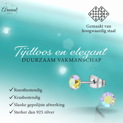 Stalen Kristal Oorbellen met AB transparant steentje – Zilverkleur – 5mm - Aramat Jewels - Oorbellen - cadeautip