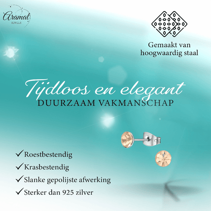 Stalen Kristal Oorbellen met champagnekleurig steentje – Zilverkleur – 5mm - Aramat Jewels - Oorbellen - cadeautip