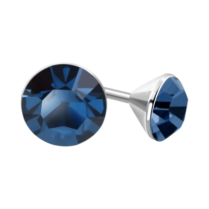 Stalen Kristal Oorbellen met denimblauw steentje – Zilverkleur – 3mm - Aramat Jewels - Oorbellen - cadeautip