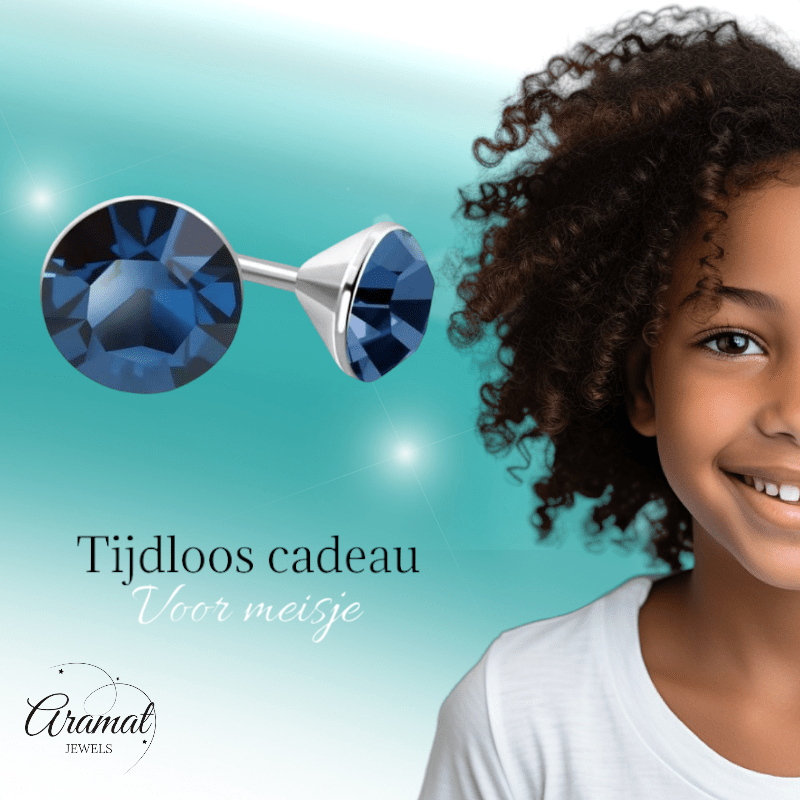Stalen Kristal Oorbellen met denimblauw steentje – Zilverkleur – 3mm - Aramat Jewels - Oorbellen - cadeautip