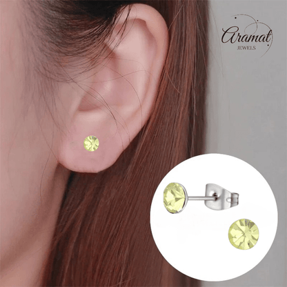 Stalen Kristal Oorbellen met jonquil steentje – Zilverkleur – 5mm - Aramat Jewels - Oorbellen - cadeautip