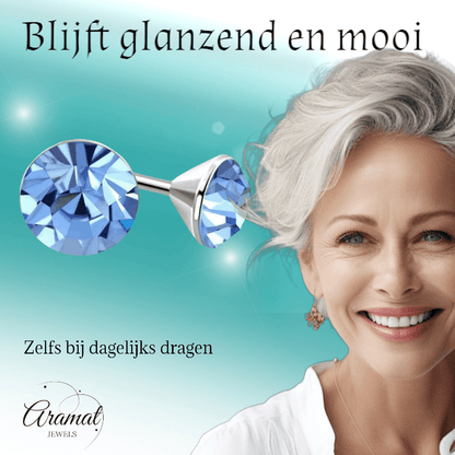 Stalen Kristal Oorbellen met lichtblauw steentje – Zilverkleur – 3mm - Aramat Jewels - Oorbellen - cadeautip