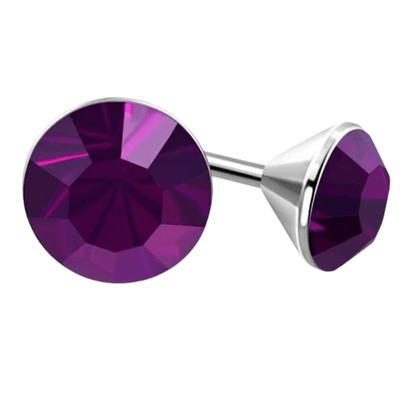 Stalen Kristal Oorbellen met paars steentje – Zilverkleur – 3mm - Aramat Jewels - Oorbellen - cadeautip