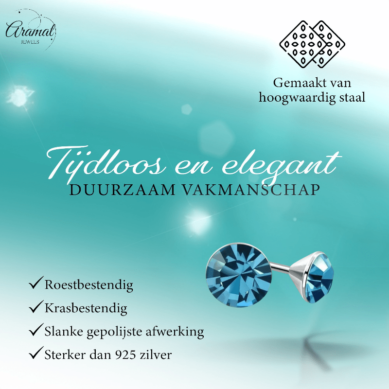 Stalen Kristal Oorbellen met saffierblauw steentje – Zilverkleur – 3mm - Aramat Jewels - Oorbellen - cadeautip