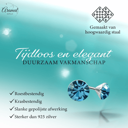 Stalen Kristal Oorbellen met saffierblauw steentje – Zilverkleur – 3mm - Aramat Jewels - Oorbellen - cadeautip