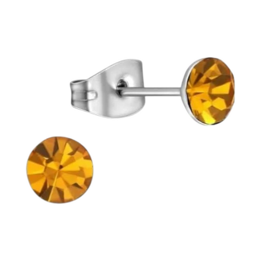 Boucles d'oreilles en acier et cristal avec topaze orange – Couleur argent – ​​5 mm