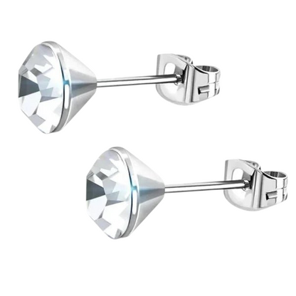 Boucles d'oreilles en acier et cristal avec pierre transparente – Couleur argent – ​​3 mm