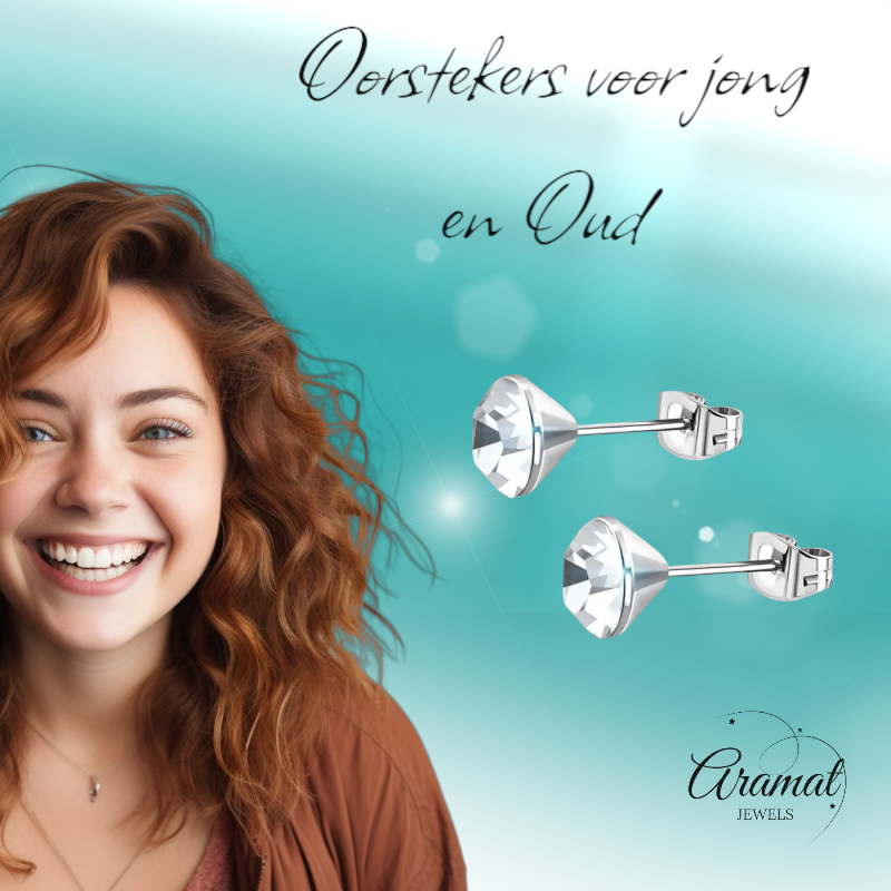 Boucles d'oreilles en acier et cristal avec pierre transparente – Couleur argent – ​​3 mm