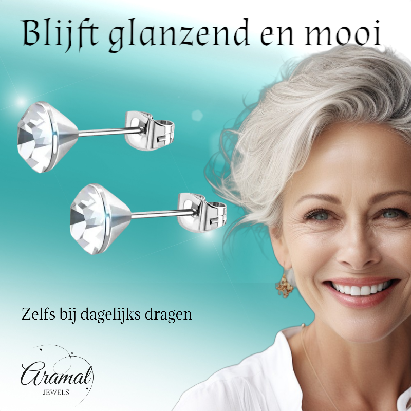 Boucles d'oreilles en acier et cristal avec pierre transparente – Couleur argent – ​​3 mm