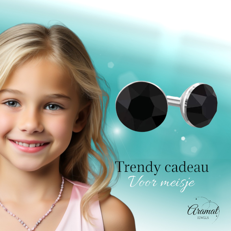 Boucles d'oreilles miniatures en cristal noir – 3 mm – Acier inoxydable