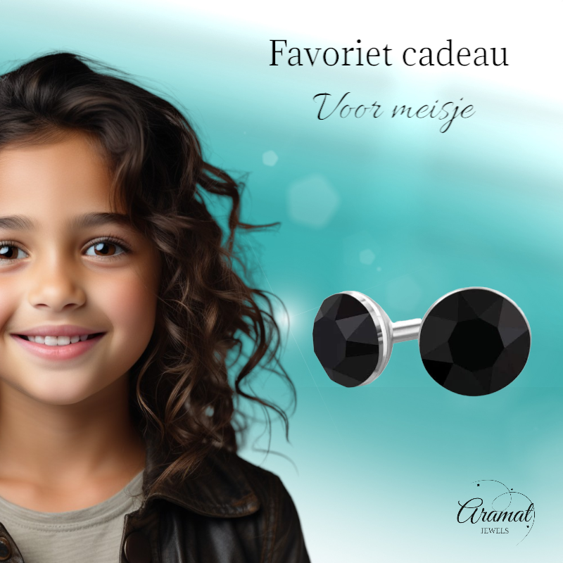 Boucles d'oreilles miniatures en cristal noir – 3 mm – Acier inoxydable