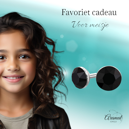 Boucles d'oreilles miniatures en cristal noir – 3 mm – Acier inoxydable