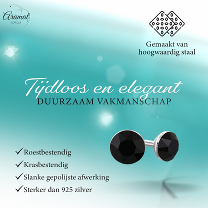 Boucles d'oreilles miniatures en cristal noir – 3 mm – Acier inoxydable