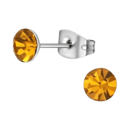 Stalen Kristal Oorbellen met topaas oranje steentje – Zilverkleur – 5mm - Aramat Jewels - Oorbellen - cadeautip