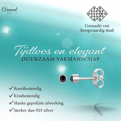 Stalen Kristallen Oorbellen - 3mm - Zwart - RVS - oor3052 - Oorbellen kopen