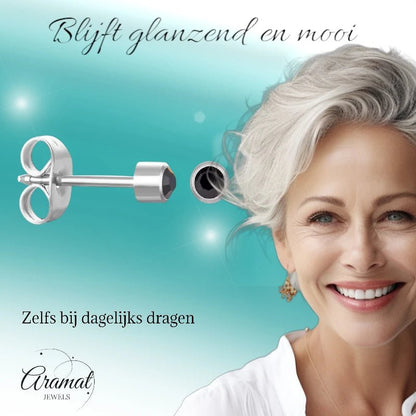 Stalen Kristallen Oorbellen - 3mm - Zwart - RVS - oor3052 - Oorbellen kopen