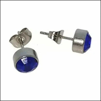 Oorstekers – Staal Kristal Donker Blauw Zilverkleur (7mm)
