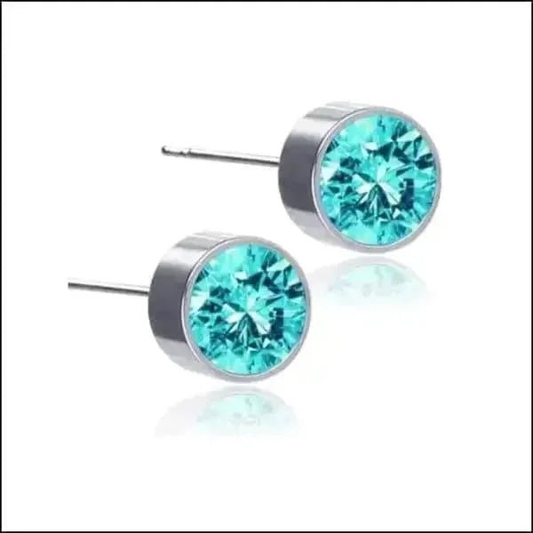 Oorstekers – Staal Kristal Aqua Blauw Zilverkleur (6mm)