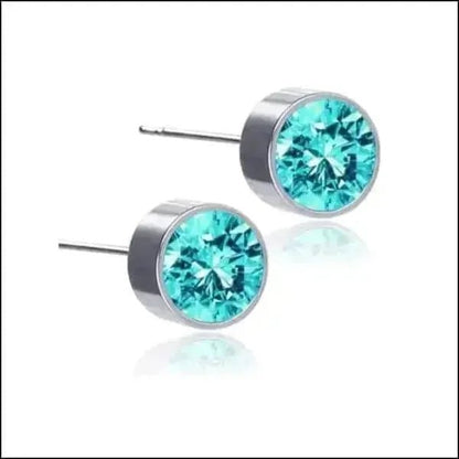 Oorstekers – Staal Kristal Aqua Blauw Zilverkleur (6mm)