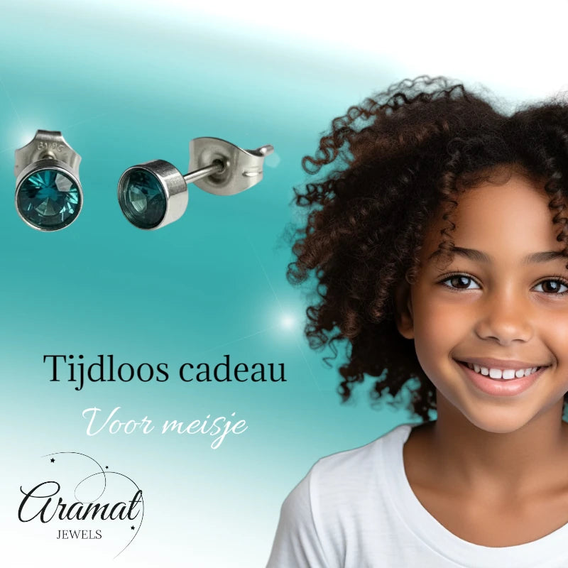 Oorstekers – Staal Kristal Zeeblauw Zilverkleur (5mm)