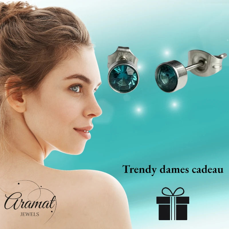 Oorstekers – Staal Kristal Zeeblauw Zilverkleur (5mm)