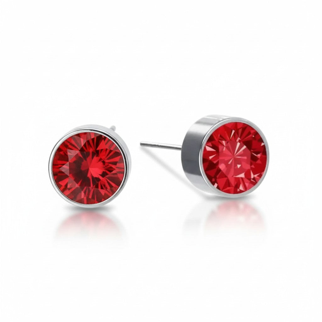 Oorstekers – Staal Kristal Rood Zilverkleur (6mm)