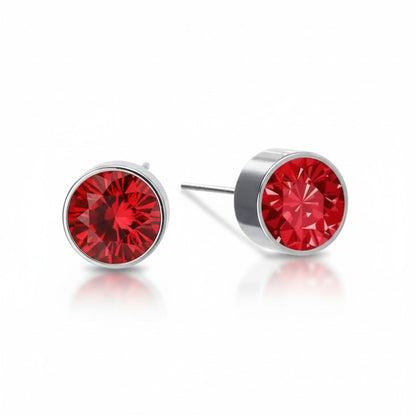 Oorstekers – Staal Kristal Rood Zilverkleur (6mm)