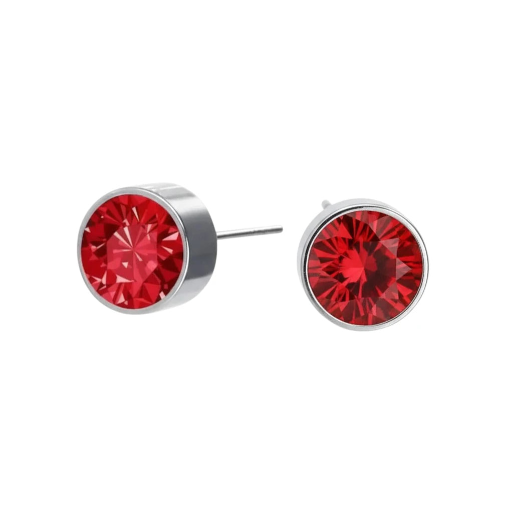 Oorstekers – Staal Kristal Rood Zilverkleur (6mm)