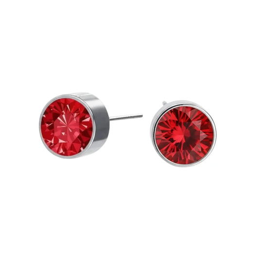 Oorstekers – Staal Kristal Rood Zilverkleur (6mm)