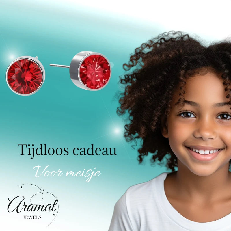 Oorstekers – Staal Kristal Rood Zilverkleur (6mm)