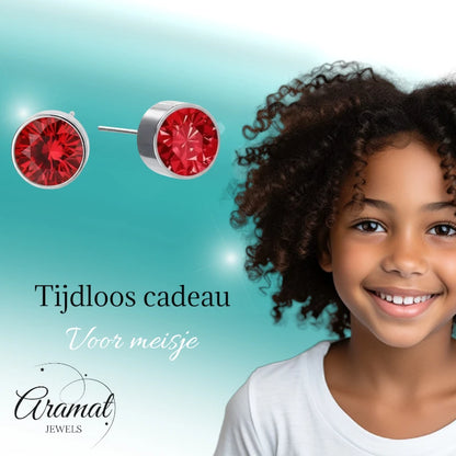 Oorstekers – Staal Kristal Rood Zilverkleur (6mm)