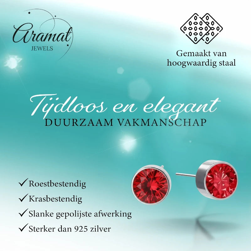 Oorstekers – Staal Kristal Rood Zilverkleur (6mm)
