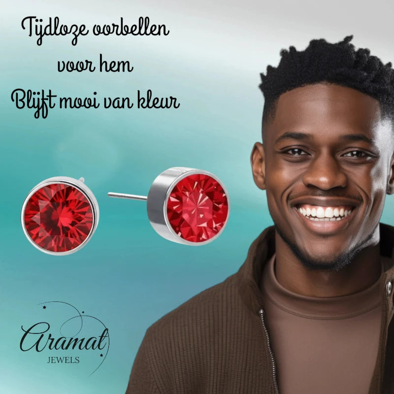 Oorstekers – Staal Kristal Rood Zilverkleur (6mm)